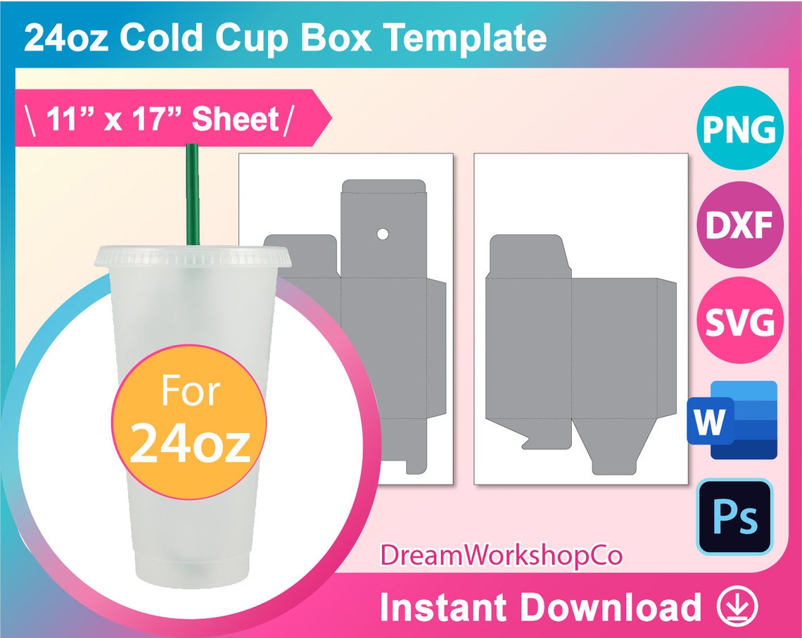 24oz Cold Cup Box Template Gift Box Template Window Box Etsy