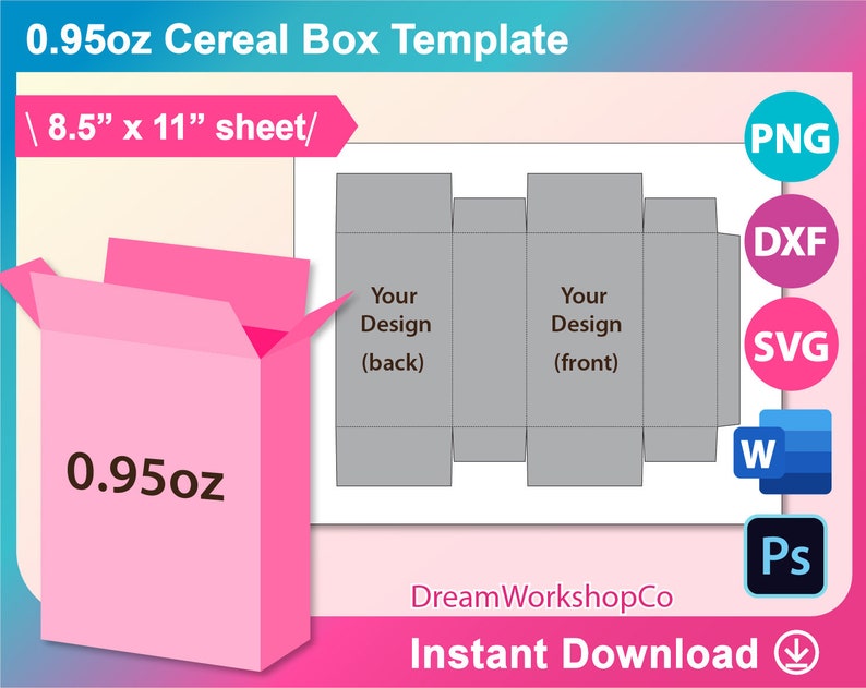 Cereal Box Template Cereal Packaging Template Canva Ms Etsy UK