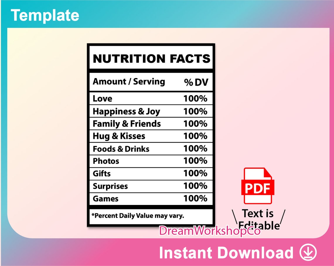 Editable Nutrition Facts Template PDF Printable Etsy editable-nutrition-facts-template-pdf-printable-etsy