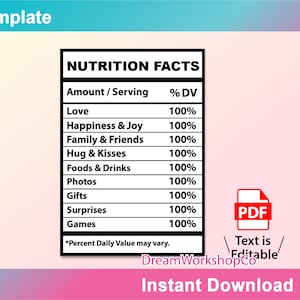 Editable Nutrition Facts Template, PDF, Printable