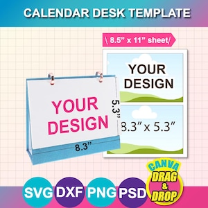Plantilla de calendario de escritorio, marco Canva (svg, dxf, png, psd) (hoja de 8,5 x 11 pulgadas) (descarga digital)