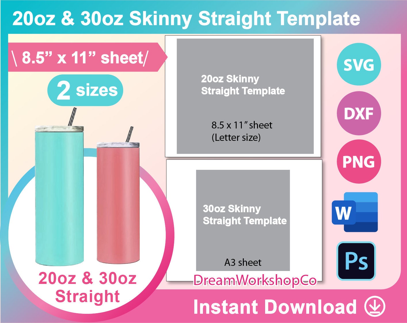 20 Oz Skinny Tumbler Template 30 Oz Skinny Tumbler Template Etsy Canada