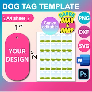 Dog Tag Template, Dog tag template, Canva, SVG, DXF, Ms Word Docx, Png, Psd, A4 sheet, Printable