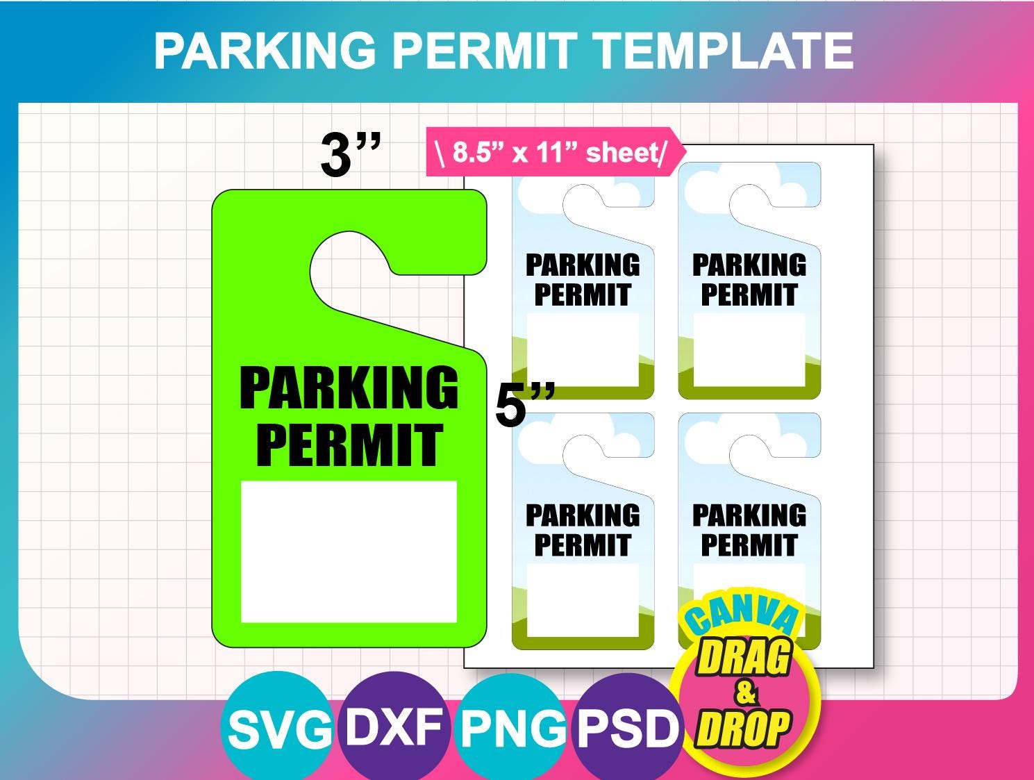 Parking Permit Tag Template, SVG DXF Canva Png Psd (digital Download ...