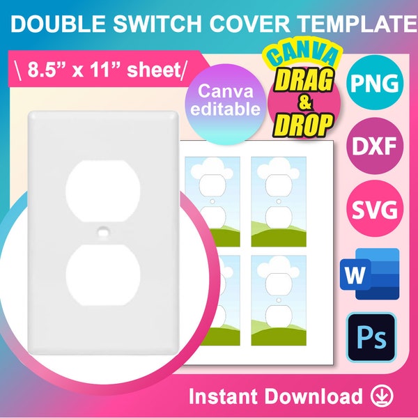 Outlet Cover template, Switch Plate Cover Template, Light Switch Cover Template, Canva, SVG, DXF, Ms Word Docx, Png, Psd