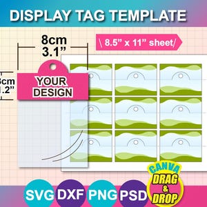 ジュエリーディスプレイタグテンプレート、8.5x11インチ（svg、dxf、png、psd、Canva対応）（印刷可能）