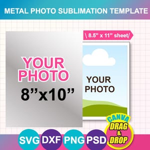 8x10 Metal Photo Sublimation Template, Photo Sublimation Template, SVG,  Canva, DXF, Png, Psd, 8.5"x11" sheet, Printable
