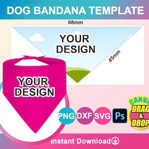 Modelo de bandana para cachorro, modelo de sublimação, Canva, SVG, DXF, Ms Word Docx, Png, Psd