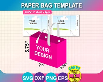 Gift Bag Template, SVG, DXF, Canva, Png, 8.5" x 11" sheet, Printable