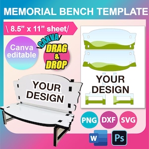 Modello di panchina commemorativa, modello di sublimazione, SVG, DXF, Canva, Ms Word docx, PNG, PSD, foglio 8,5"x11", stampabile, download immediato