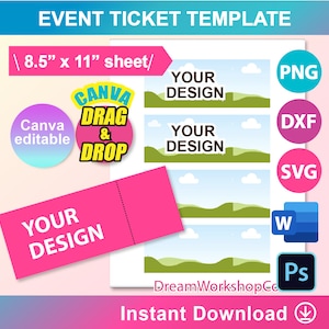 Event Ticket Vorlage, Ticket Vorlage, Frau Wort, Canva, PSD, PNG, SVG, Dxf, 8,5x11" Blatt, bedruckbar, Instant Download