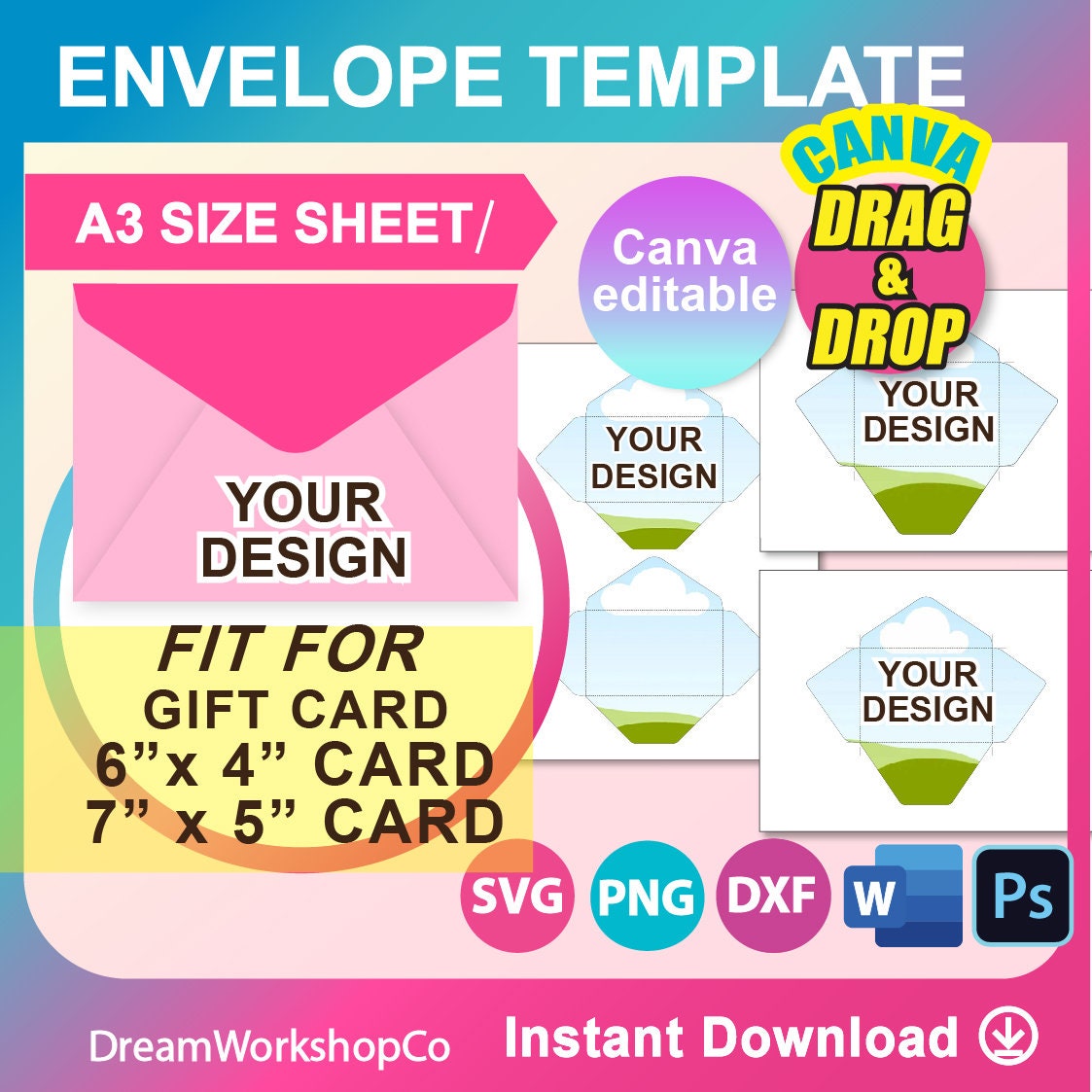 5x7 and 4x6 Greeting Card Templates Instant Download DIY Card