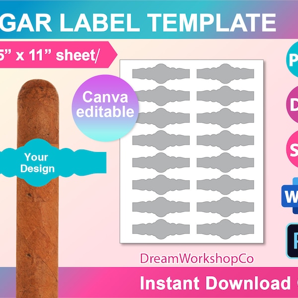 Cigar Wrapper Template, Cigar Label Template, SVG, Canva, DXF, Ms Word Docx, Png, Psd, 8.5"x11" sheet, Printable