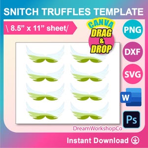 Golden Snitch Truffles Template, SVG, DXF, Ms Word Docx, Png, PSD, 8.5&quot;x11&quot; sheet, Printable