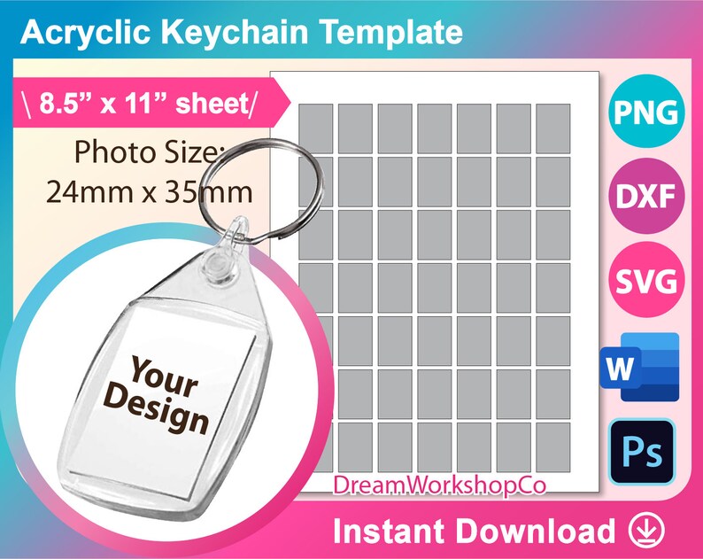Keychain Frame Editable Acrylic Keychain Template, Photo Insert Keychain Template, Rectangle ...