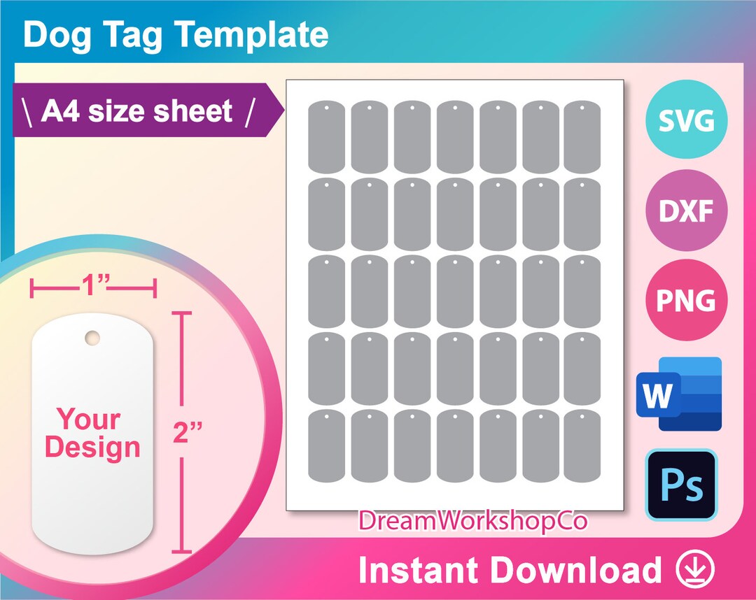 Dog Tag Template Dog Tag Template SVG DXF Ms Word Docx Etsy