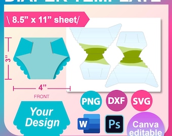 Diaper Card Template, SVG, DXF, Canva, Ms Word Docx, Png, Psd, 8.5&quot;x11&quot; sheet, Printable