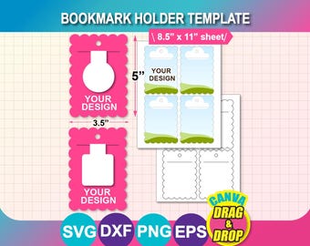 Scalloped Magnetic Bookmark Holder Template: Canva, SVG, Eps, PNG, DXF (8.5"x11" Sheet) (Digital Download)