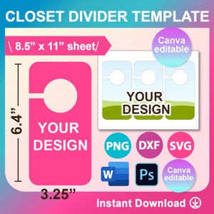 Closet Divider Template, SVG, DXF, Ms Word Docx, Png, Psd, 8.5&quot;x11&quot; sheet, Printable