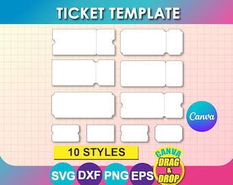Bundle Ticket Template, Carnival Ticket, Concert,  Canva, SVG, DXF, PNG, Eps, (Instant Download)