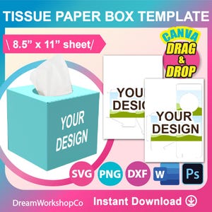 Tissue box Template, Tissue box svg,  Gift Box Template, Ms word, Canva, PSD, PNG, SVG, Dxf, Canva, A3 sheet, Printable, Instant Download