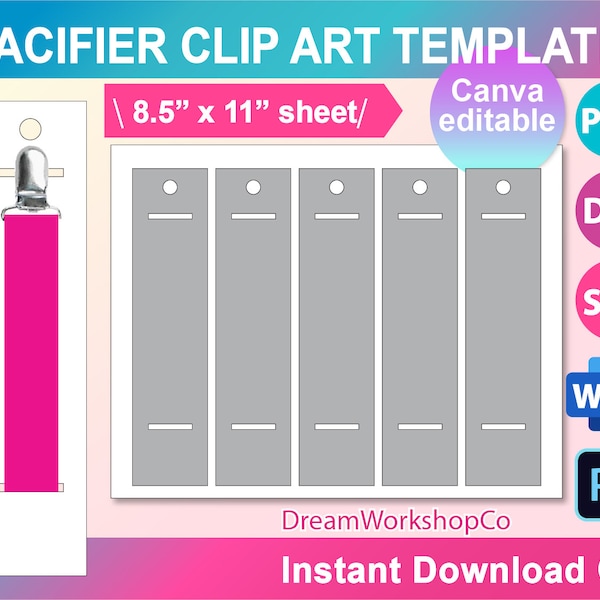 Pacifier Holder display Template, Pacifier Display Template, Pacifier Card Template SVG, Canva, DXF, Ms Word Docx, Png, Psd, 8.5"x11"