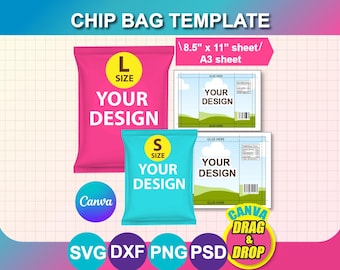 Chip Bag Template: Blank Design, Canva, SVG, DXF, Psd, Png, 8.5x11 Sheet, Digital Download