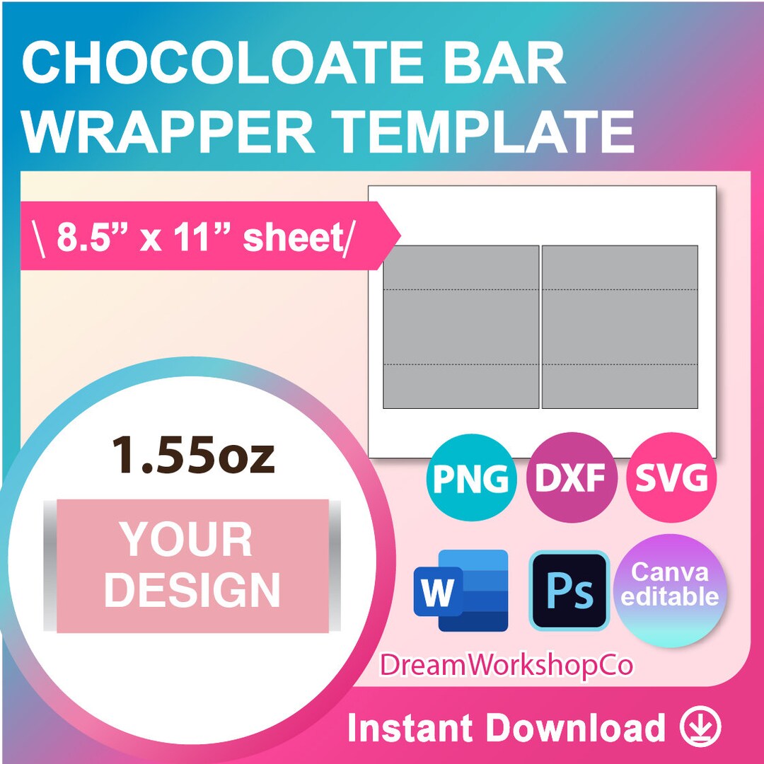 1.55oz Chocolate Bar Wrapper Template, SVG, DXF, Canva, Ms Word Docx ...