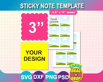 Bundle Sticky Note Template, Scalloped Sticky Note, Template, Canva, SVG, Dxf, Png, Digital Download, 8.5x11" Sheet