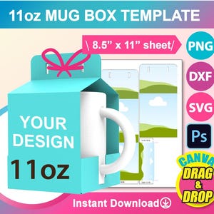 11oz Becherhalter Vorlage, Becherkarton Vorlage, Becher Geschenkkarton Vorlage, SVG, Canva, DXF, Ms Word Docx, Png, Psd, 8,5 "x 11" Druckvorlage
