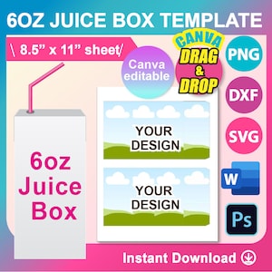 6oz Juice Box Wrapper Template: Canva, SVG, PNG, PSD, Docx (Digital Download)