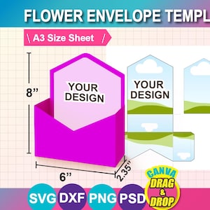 Plantilla de sobre con flores, Canva, SVG, PNG, PSD, hoja de 30 x 30 cm (descarga digital)
