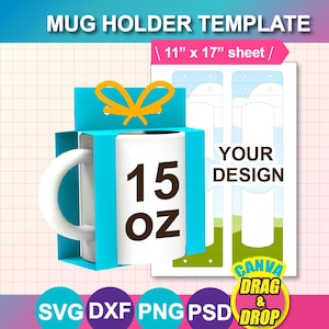 15oz Mug Holder Template, Gift Box SVG, Canva Compatible (11" x 17")