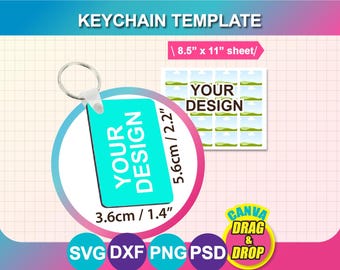 Rectangle Keychain Template, Sublimation Design, Canva, SVG, Dxf, Png, Psd