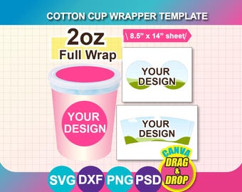 Cotton Candy Tub Label Template: Full Wrap, Canva Editable (Digital Download)