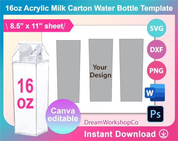 Acrylic Milk Carton Water Bottle for Sublimation