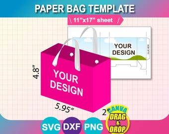 Modèle de sac cadeau, SVG, DXF, toile, Png, feuille 11 x 17 po, imprimable