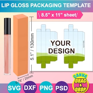 Plantilla de caja de brillo labial, plantilla de caja de bálsamo labial, SVG, DXF, Canva, DOCX, PNG, PSD, hoja de 8,5 x 11 pulgadas, imprimible, descarga instantánea