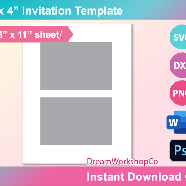 4" x 6" Invitation Card template, postcard, SVG, DXF, Ms Word docx, Png, Psd, 8.5"x11" sheet, Printable, Instant Download