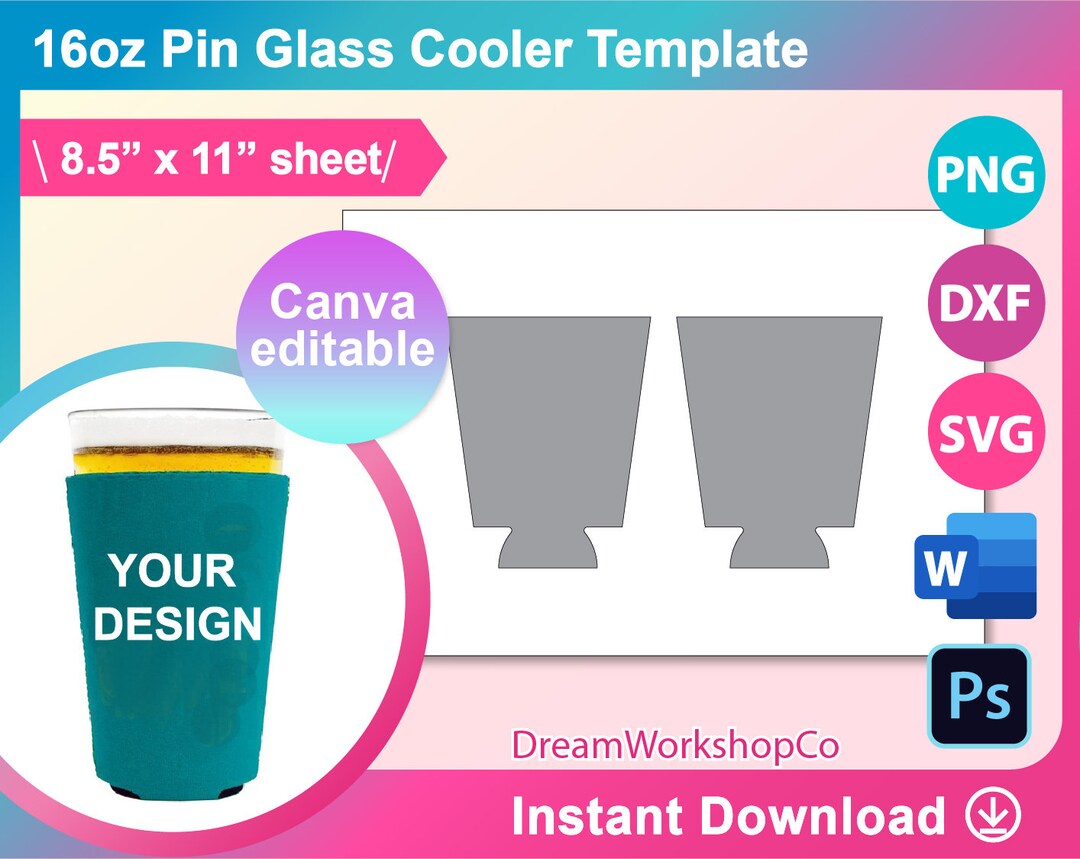 Pint glass cooler template canva ms word docx doc psd etsy