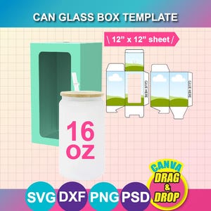 16 Unzen Dose Glas Box Vorlage: 12x12 Blatt, Canva, SVG, DXF, Psd, Png, Sofort Download