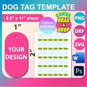 Dog Tag Template, Dog tag template SVG, DXF, Canva, Ms Word Docx, Png, Psd, 8.5&quot;x11&quot; sheet, Printable