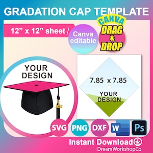 Graduation Cap Template, Graduation Stole Template, Canva, PSD, SVG, DXF, Png, Ms word, 12 x 12