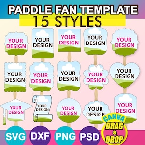 Bundle Paddle Fan Template, Wedding Fan, Church Fan, Graduate Fan SVG, PSD, DXF, Ms Word Docx, Png, 8.5&quot;x11&quot; sheet, Printable