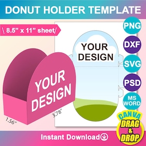 Plantilla para sujetar donas, caja para donas sin pegamento, SVG, PNG, PSD, Canva, Docx, descarga instantánea
