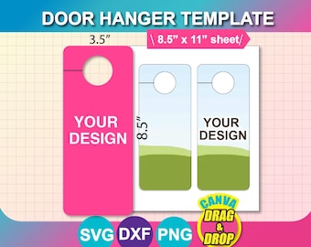 Door Hanger Template, Canva, PSD, PNG, SVG, Dxf, 8.5x11" sheet, Printable