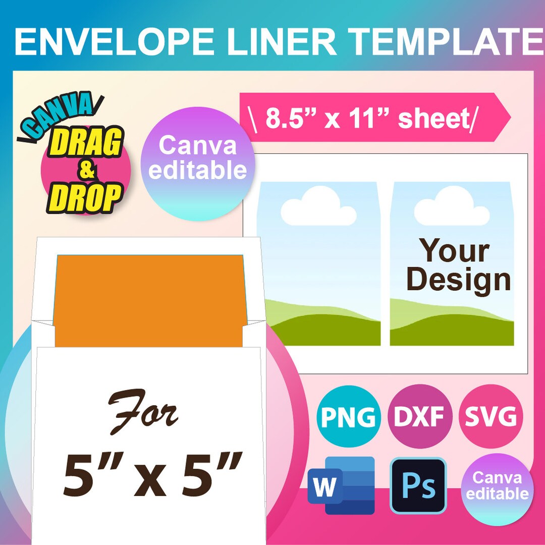 5 Square Envelope Liner Template, Square Flap, Ms Word, Canva, PSD, PNG ...