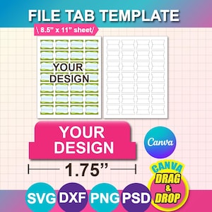 Sjabloon lege dagboektabblad, bestandstabbladen, canva, SVG, png (digitale download)