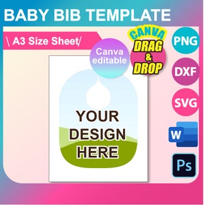 Szablon śliniaczka dla niemowląt, Szablon sublimacji, SVG, Canva, DXF, Ms Word Docx, Png, Psd, Arkusz A3, Do druku