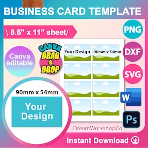 Business Card Template, Blank Card, Note Card, Advice Card SVG, Canva, DXF, Ms Word docx, Png, Psd, 8.5"x11" sheet, Printable
